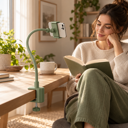 Flex Neck Phone Holder — AI-generated design illustration; phone and props not included