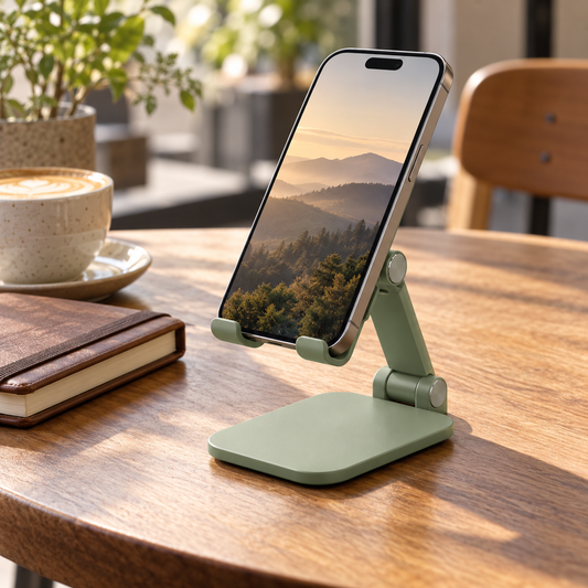 Fold Away Pocket Stand — AI-generated design illustration; phone and props not included